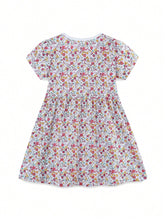 1pc Girls" Casual Cartoon Little Duck Embroidered Patchwork Floral Round Neck Short Sleeve Dress For Summer